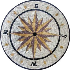 Marble Mosaic Compass Medallion NESQ Patio Art, Handmade Stone Mosaic Art