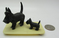 Antique 1930's Miniature Art Figures on Stand Celluloid Japan Black Scotty Dogs