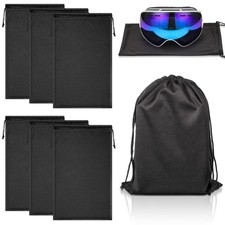 6 Pcs Microfiber Ski Goggle Bags Soft Drawstring,Black