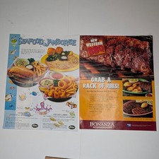 x2 LOT 2003 Perkins Restaurant Bonanza Steakhouse Iowa Seafood Ribs Coupons Vtg