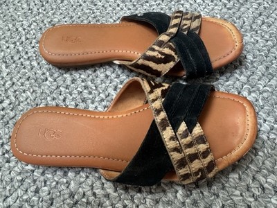 UGG Kenleigh Slide Sandals Leather Slip-On Flats Tiger Stripes Size 8.5