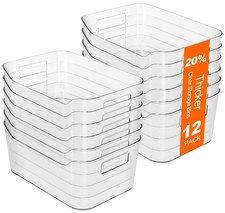 12 Pack Pantry Storage Bins for Kitchen Cabinet, Clear Plastic Organizer Bins...