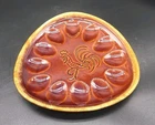 Vintage HULL Oven Proof BROWN DRIP Pottery  Rooster Deviled Egg Plate, 9.5”