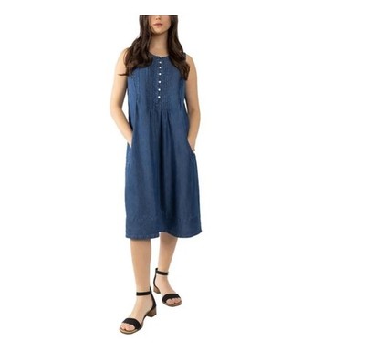 Coldwater Creek Womens Dress Dark Blue Sleeveless Shift Denim Pockets Midi