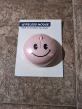 Wireless Mouse Pink Smile Face Vivitar USB-A Mac Windows Compatible 4" Round