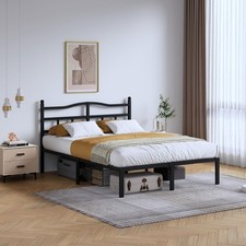 Metal Bed Frame - Queen Size Heavy Duty Bedframe with Headboard Black Basic