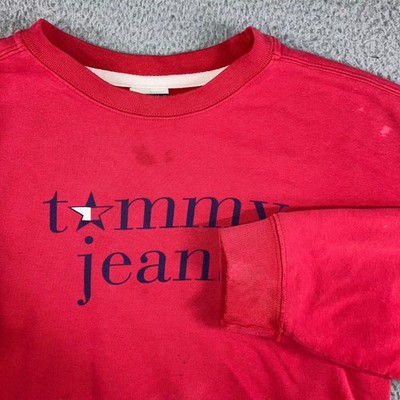 Vtg Tommy Jeans Sweatshirt Men XL Red Graphic L/S Y2K Gorpcore Grunge Thrashed