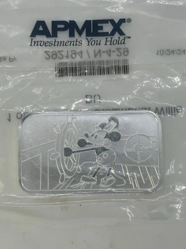 1 oz Silver Bar - Steamboat Willie BU .999. In Original Apmex Packaging ￼