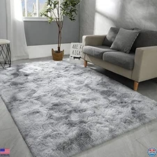 Large 6x9 Soft Fluffy Area Rug, Tie-Dyed Light Grey Shag Carpet for Home Decor