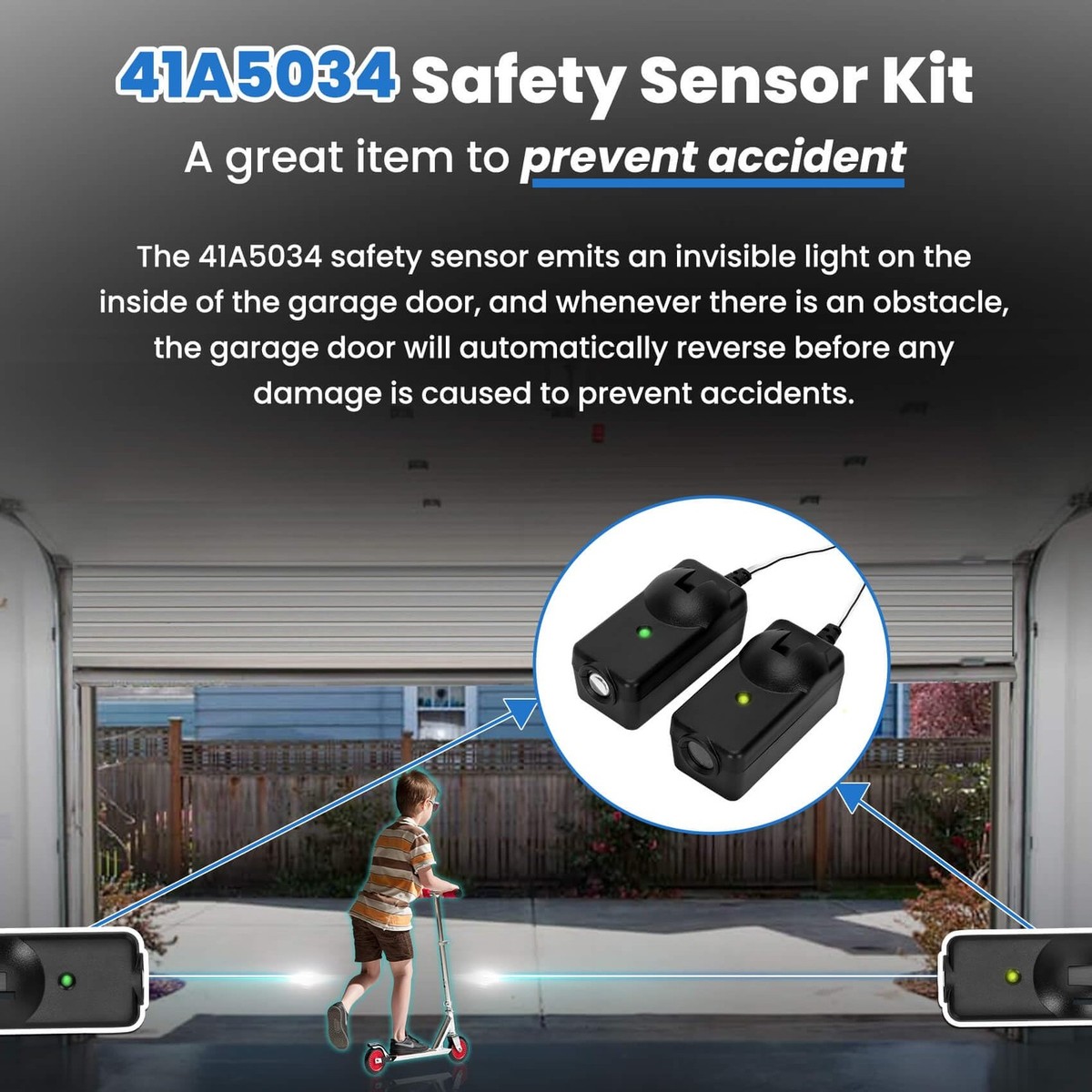 Garage Door Sensor,41a5034 Safety Sensor Kit Replace for Liftmaster Chamberlain Craftsman Garage Door Sensors, Fit for Liftmaster Chamberlain Craftsman Garage Door Openers After 1997,5-Year Warrantys