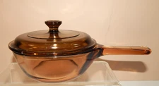 Pyrex Vision Corning Ware Amber Glass .5L Sauce Pan Pot Lid Cookware Vintage 2c.