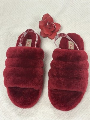 NEW-UGG-Women-Red Shearling Fluff-1098494K-Slip in SaNDALS.Sz-6.Vietnam.