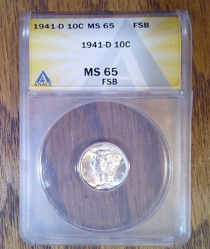 1941-D Mercury Silver Dime ANACS MS65 FSB Full Bands (001)