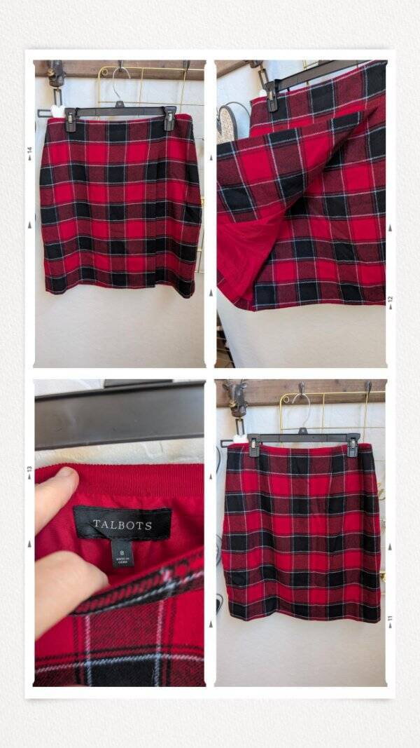 Gorgeous red plaid wool Talbots faux wrap skirt size 8 - $119