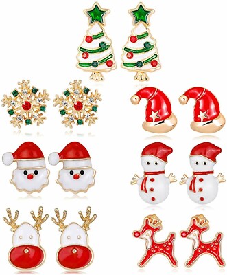 Fascigirl 7 Paar Weihnachts Ohrringe süße Xmas Style Ohrstecker für Frauen Geschenk