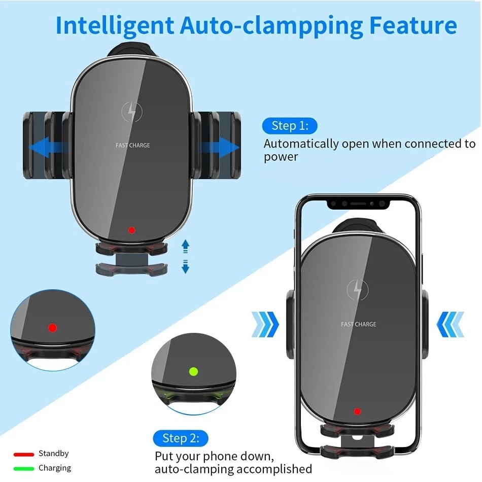 15W Fast Wireless Car Charger Automatic Clamping Mount Air Vent Phone Holder - Image 4 of 4