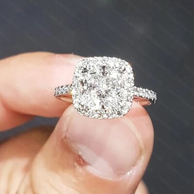 3.30 TCW Cushion Cut Moissanite Halo Engagement Ring In 14K White Gold Plated