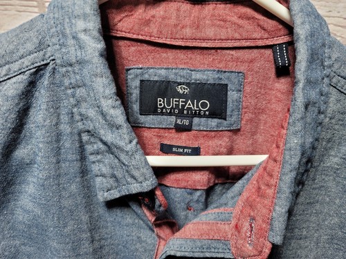 Buffalo David Bitton Western Blau Rot Langarm Hemd mit Knöpfen XL Slim Fit - Bild 2 von 7