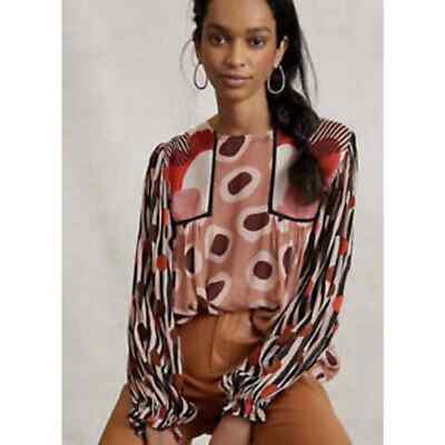 Anthropologie Bl^nk London Miranda Peasant Blouse Brown Eclectic XS Petite 