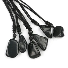 Natural Shungite Stones Crystal Necklace Rope Pendant Reiki Healing Protection