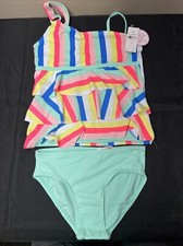 Justice Two Piece Tankini Swimsuit Stripes Asymmetrical Straps Girl's 10 NWT