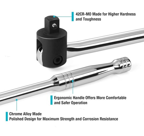Autojack Breaker Bar 1/2" Socket Sq Dr Power Flexi Knuckle Silver Chrome 600mm - Bild 5 von 7