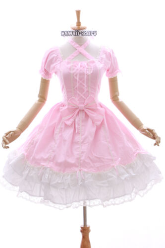 JL-624-2 rosa weiß Kleid Stretch Classic Gothic Lolita Kostüm dress Cosplay - Afbeelding 1 van 9