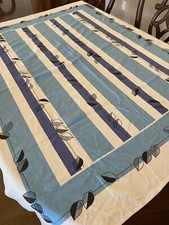 Tablecloth, Cotton, Stripes, Leaves, Blue/White/Black 49x60"