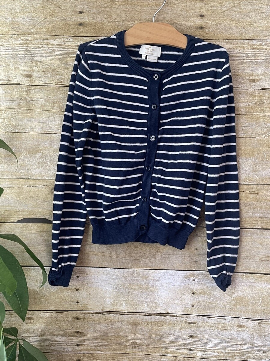 Kate Spade New York Girls' Size M Blue Striped Button Cardigan Sweater