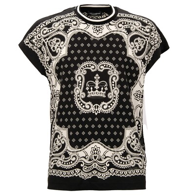 DOLCE & GABBANA Oversize Krone Baumwolle T-Shirt Schwarz Weiß 13351