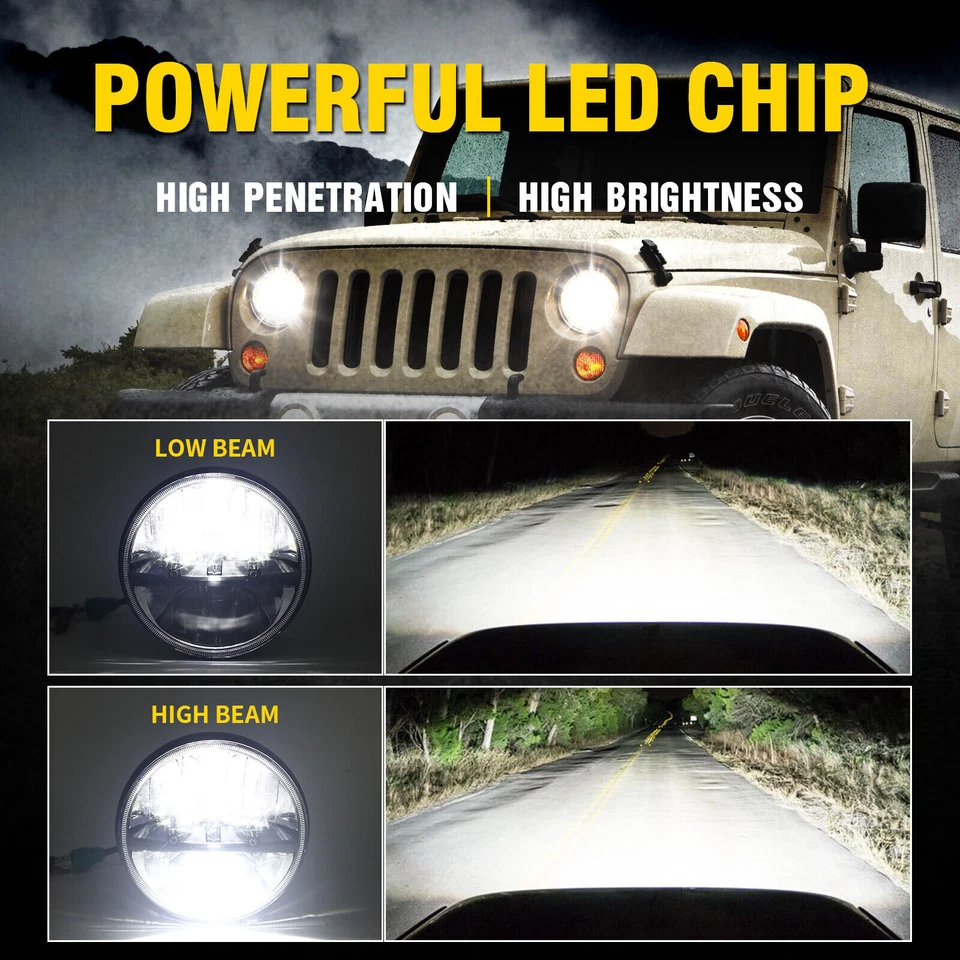 Fit Chevrolet Chevy El Camino 1971-1975 7" Inch Round LED Headlights Hi-Lo Beam - Image 2 of 4