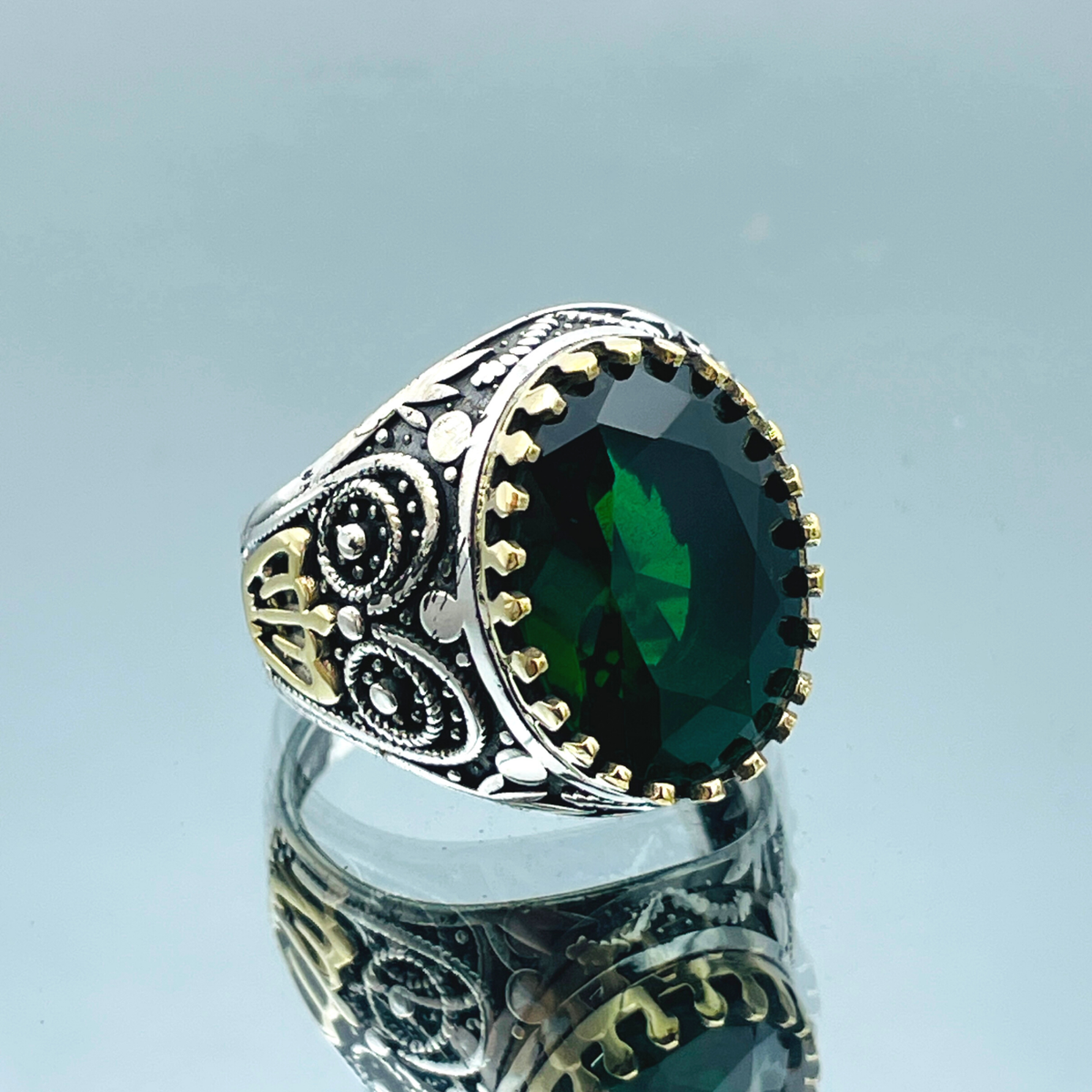 Men's Simulated Emerald 925 Sterling Silver Ring Handmade Gift For