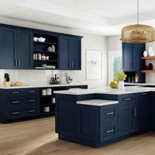 All Wood RTA 10X10 Legacy Sea Shaker Navy Blue Transitional Kitchen Cabinets