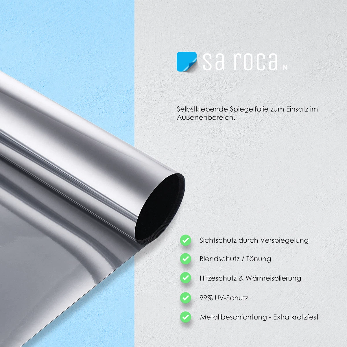 Sonnenschutz Folie 80x400cm Silber - Spiegelfolie Für Fenster Mit UV Schutz