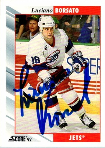 Luciano Borsato Winnipeg Jets Hand Signed 1992-93 Score Hockey Card #256 NM - Picture 2 of 3