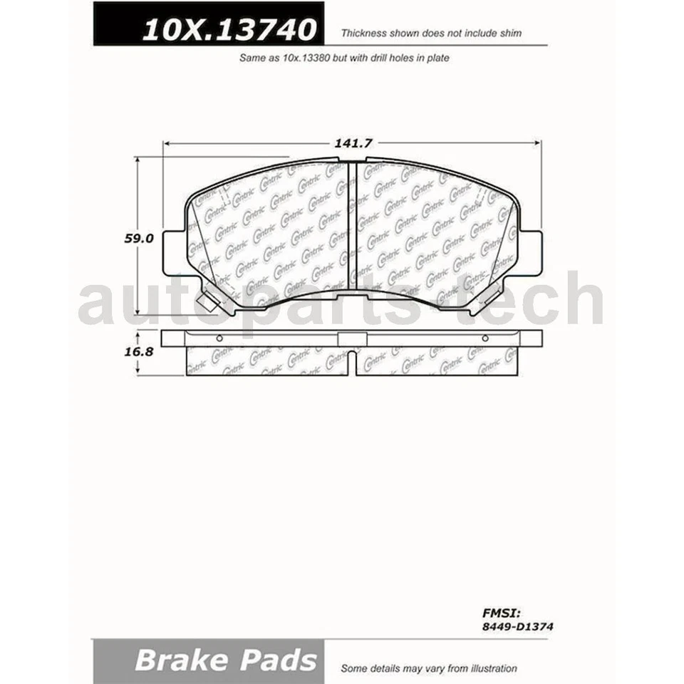 Pastilhas de freio Centric para Nissan Maxima 2012 2013 2014 2015 2016 2017 2018 2019 - Imagem 4 de 4