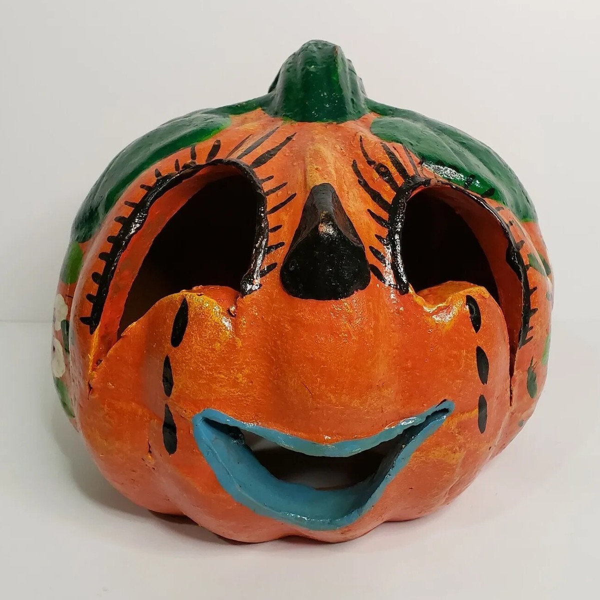 VTG Halloween Decor Pumpkin Jack O Lantern Terracotta 8” Fall