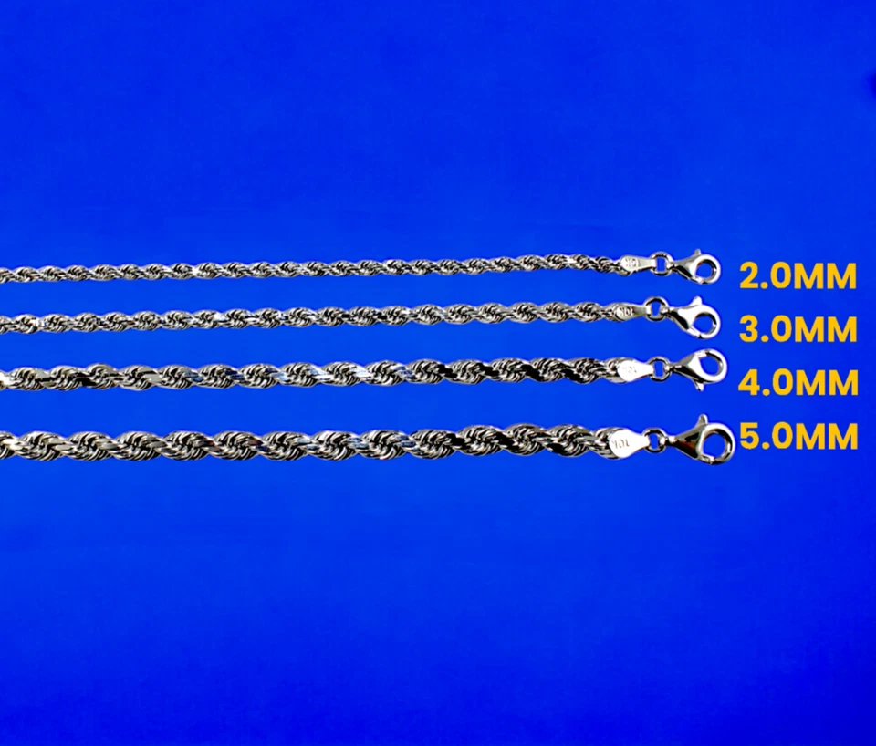 Pulsera collar cadena cuerda oro blanco 10K corte diamante oro real 2 mm-7 mm 7"-30" Foto 2 de 4