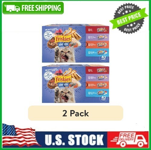 (2 pack) Purina Friskies Shreds Gravy, Wet Cat Food, 5.5 oz Cans, 40 Pack