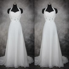 Chiffon Wedding Dresses Halter Neck Beading A Line Sweep Train Bridal Gowns