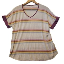 Lime N Chili Colorful Striped Short Sleeved V-Neck Top T-shirt