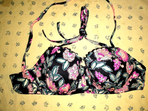 NEW ~ SWIM Wear Bikini Top ~ Padded Underwire Bra ~ Black Floral Print~ 38D