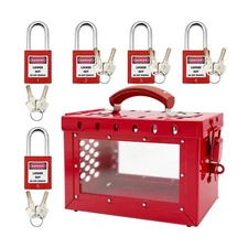 Lockout Tagout Box Kit Portable Safety Group Padlock Box with 5 Loto Locks Lo...