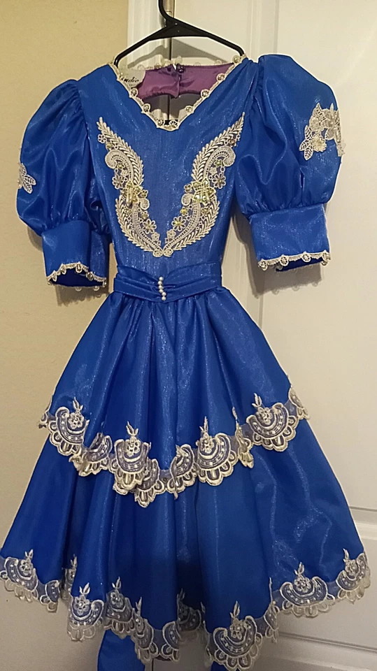 Niñas Vestido Desfile Azul Real Lydia EE. UU. TALLA 7 Lágrima Perla Encaje Foto 2 de 4