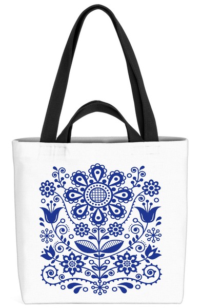 Skandinavische Blume Tasche Skandinavien Blau Weiss Muster Blume BlüTe BläTter-image