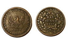 1837 “SUBSTITUTE FOR SHIN PLASTERS” HARD TIMES TOKEN Phoenix Rising