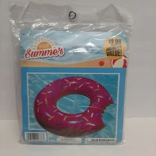 Inflatable Pink Sprinkle Donut Swimming Pool Float Ring 33.5inx8.3in