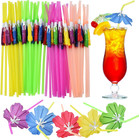 50Pcs Umbrella Straws, Long Cocktail Drink Umbrellas Fancy Flower Bar Straws for