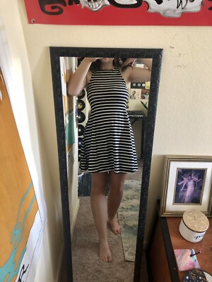 chinese dress ladies Entro A-Line Contrasting Striped Maxi Dress in Black M