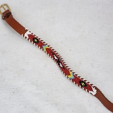 Vintage Leather Belt Child Toddler Southwest Beaded Eagle Seed Bead 18.5 inch